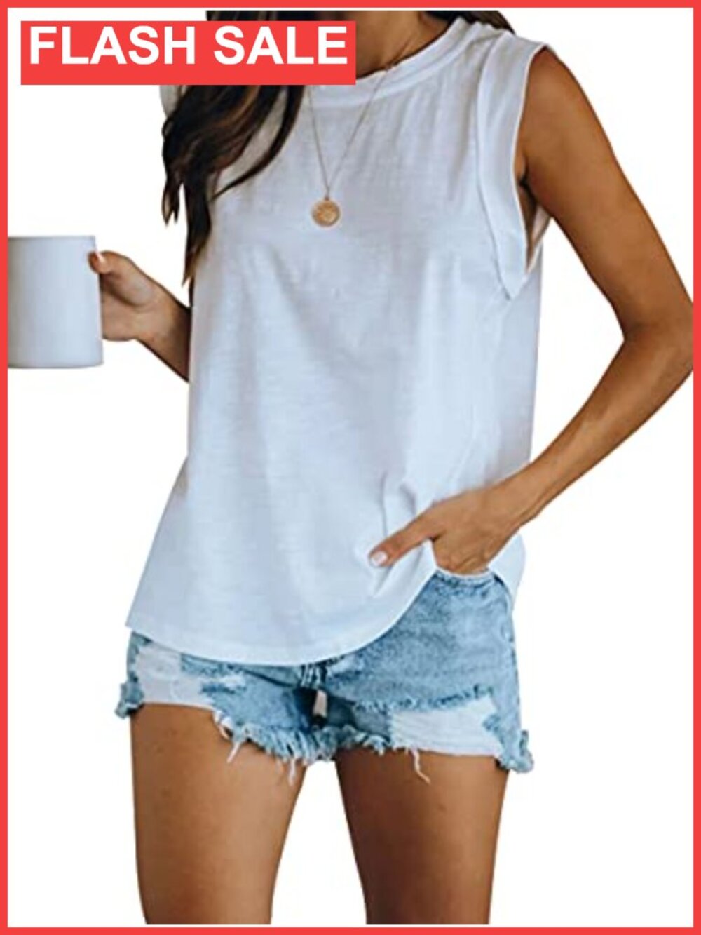 Women's Summer Sleeveless Tank Top Loose Fit Casual Crew Neck Basic Tee